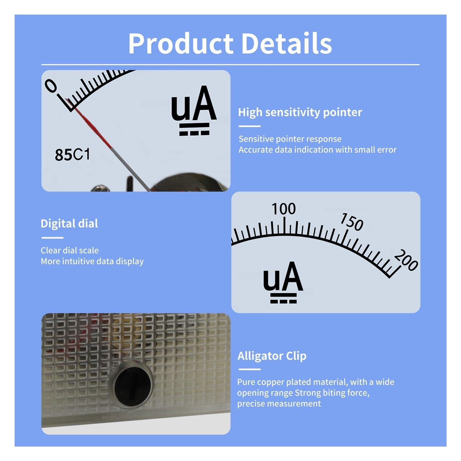 Instrumentos de panel de corriente analógica, Medidor de panel amperímetro mecánico analógico 85C1 DC con puntero for medición de corriente de 20uA a 1000uA(25uA)