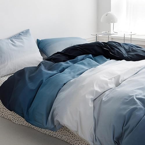 Miniatura 2 de CLOTHKNOW Juego de edredón azul y blanco, tamaño King, color azul y blanco, juego de edredón azul marino, juego de ropa de cama azul, tamaño King,