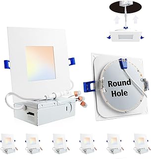 Adetu 4 inch Square Led Recessed Lighting,6 Pack 5CCT Ultra Thin Square Led Ceiling Light with Junction Box,10W 860LM,CRI90,2700K-5000K Selectable,Dimmable Canless Downlight,ETL and Energy Star