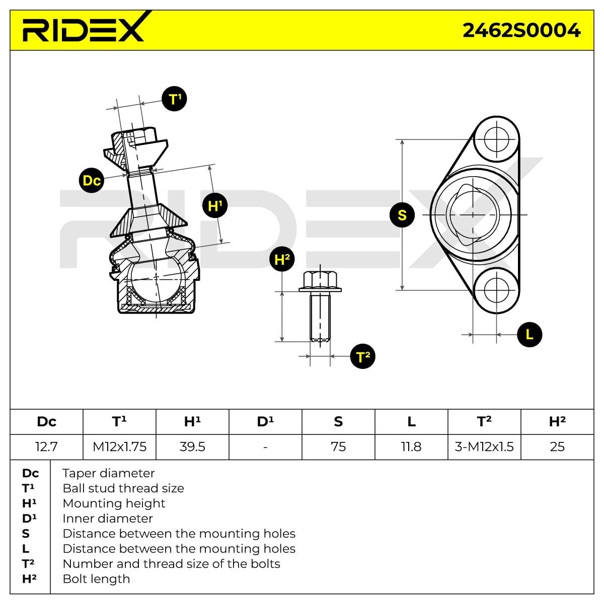 RIDEX 2462S0004 Rótula de suspensión Delantero Compatible con VOLVO V70 II 285