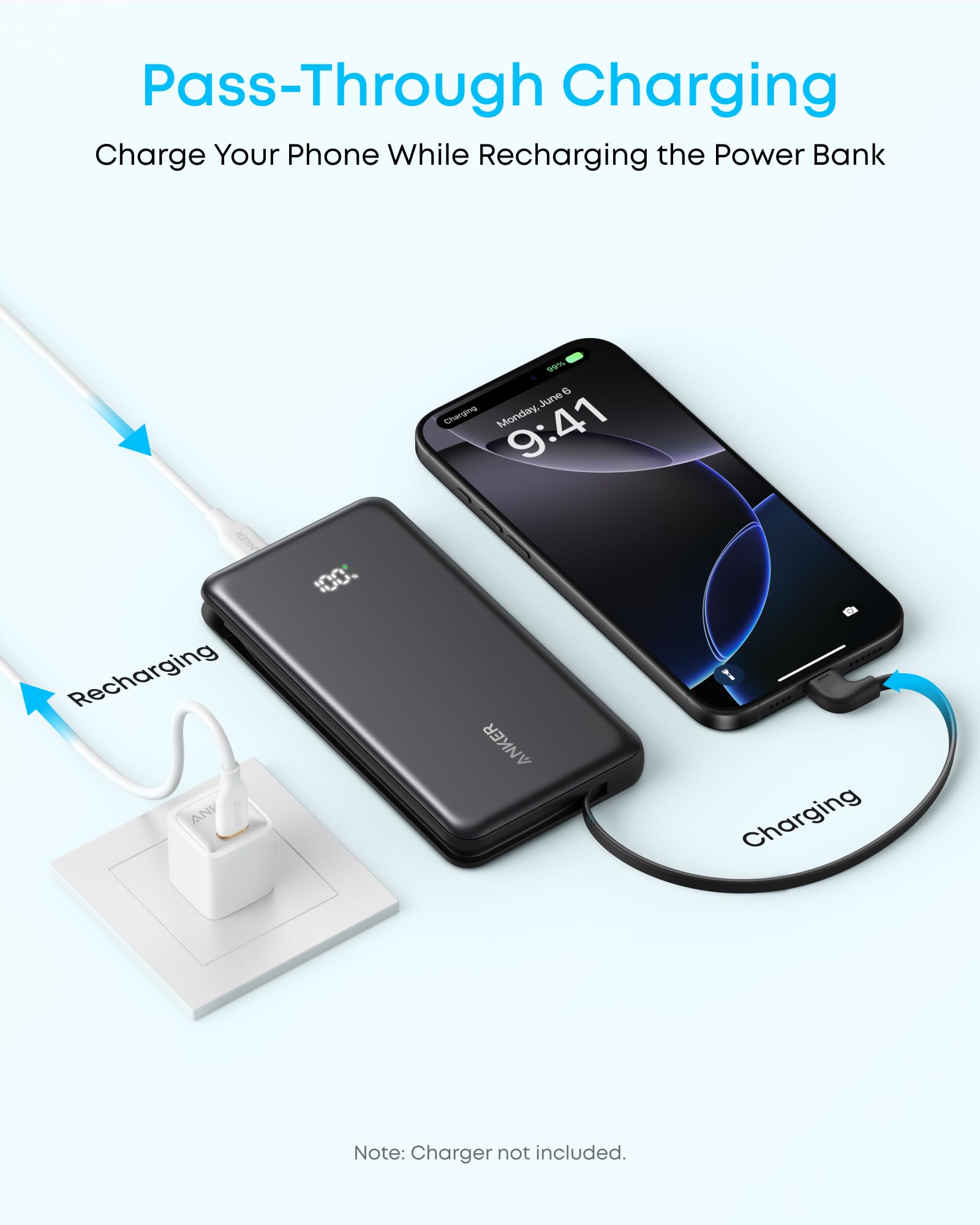 Zolo Power Bank 10000 mAh 22,5 W Banca di alimentazione a ricarica rapida con cavo USB-C incorporato [Certificato CCC]