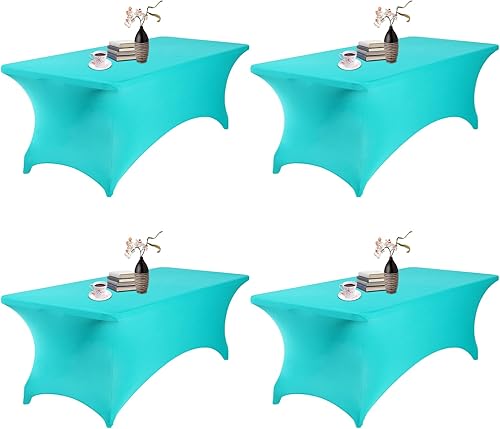 Miniatura 168 de Paquete de 2 manteles rectangulares impermeables de elastano, 6 pies, color negro, elástico, resistente a las manchas, para todas las estaciones