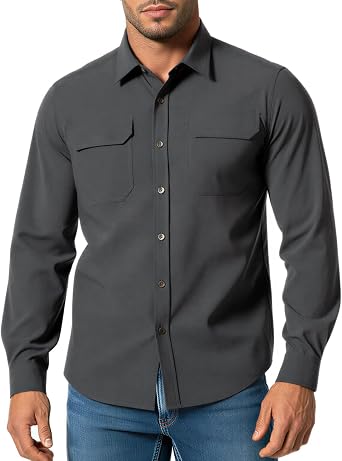 HODOSPORTS Mens UPF 50+ UV Sun Protection Shirt Quick Dry Button Down Fishing Shirts Long Sleeve for Hiking Fishing White