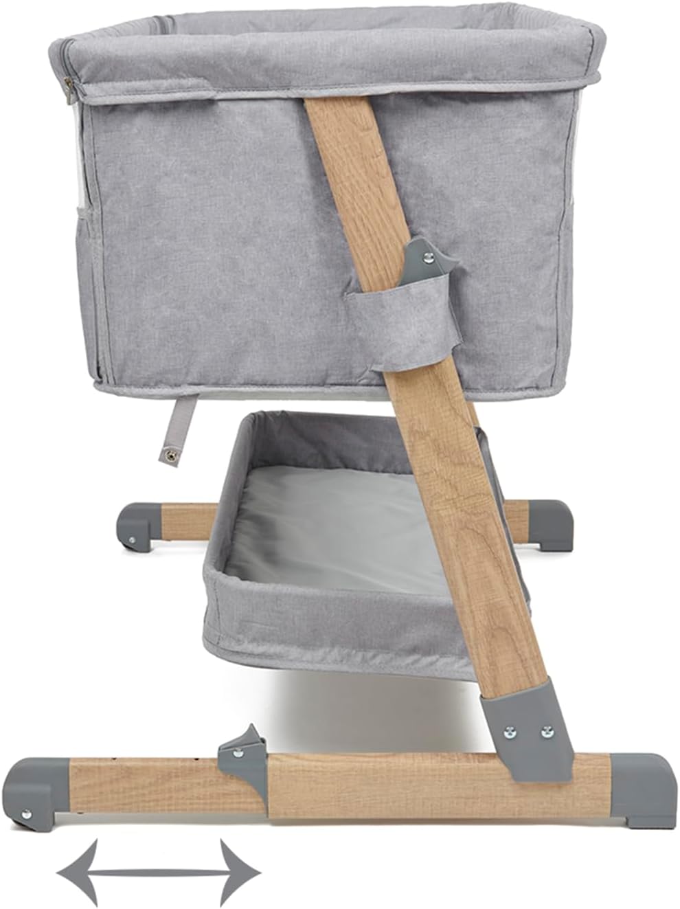 Close-up of the crib leg extension mechanism