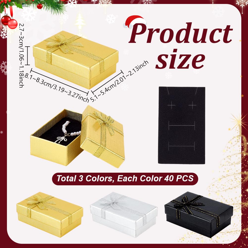PH PandaHall 120pz Scatole Regalo per Gioielli 3 Colori Scatole Piccole con Coperchi, Scatola di Carta con Fiocco per Orecchini Collana Braccialetto Anello Regali per Natale, 8.3x5x2.7cm