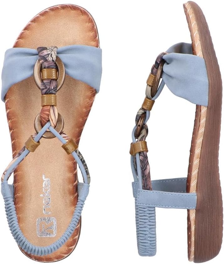 Rieker Women's V7568 Toe Separator Sandals, blue, 8 US