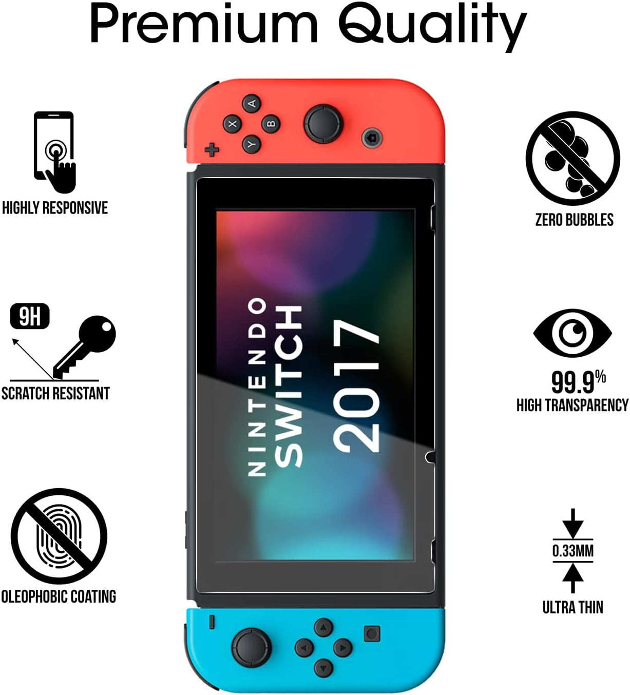 amFilm OneTouch Screen Protector Designed for Nintendo Switch 2017 - With Auto Alignment Kit, Bubble Free, Glass, 2 Pack