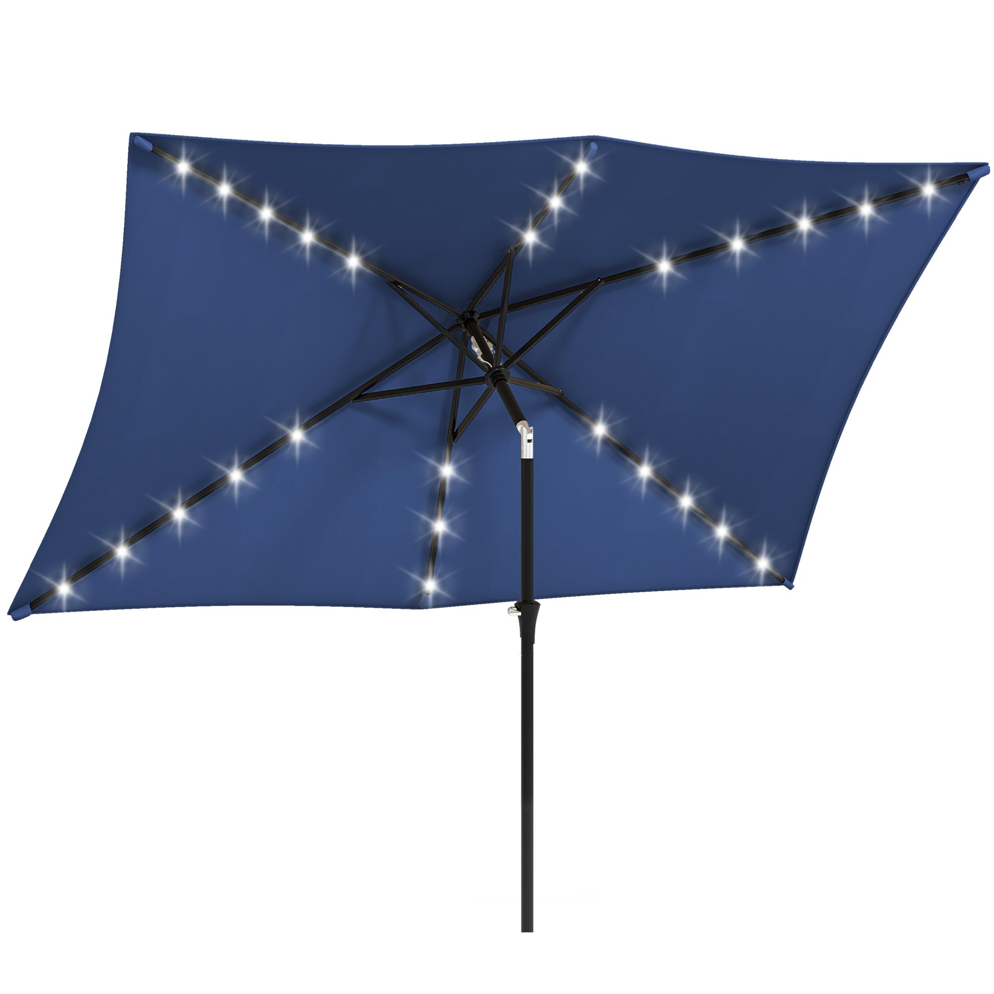 YITAHOME 6.5x10FT Patio Umbrella w/Solar Lights Outdoor Push Button Tilt and Crank Adjustment Market Table Umbrella 26 LED Light UV Resistant for Garden, Deck, Backyard, Pool and Beach, Navy Blue