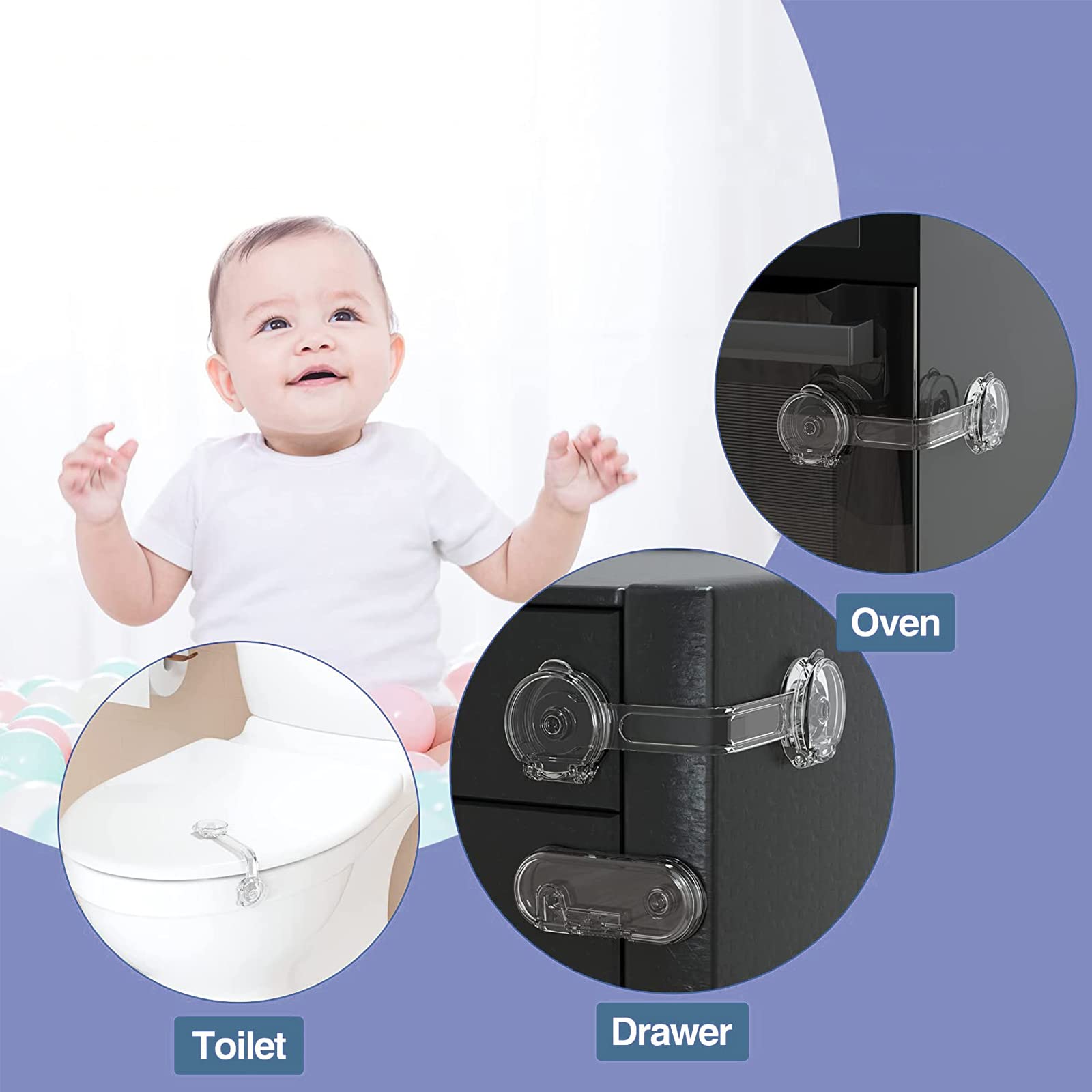 Serrature Di Sicurezza Per Bambini | 6 Pezzi | Blocca Cassetti, Frigoriferi, Finestre | Installazione Senza Trapano - Foto 3