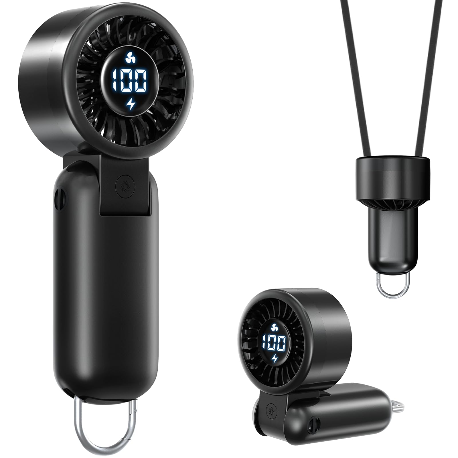 Portable Handheld Turbo Fan with LED Display - Turbocharged 32ft Cooling, Long-lasting 5 Speeds 4oz Lightweight, USB Rechargeable Mini Personal Hand