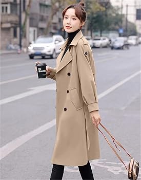Amazon.com: Women Classic Mid Length Trench Coats Casual