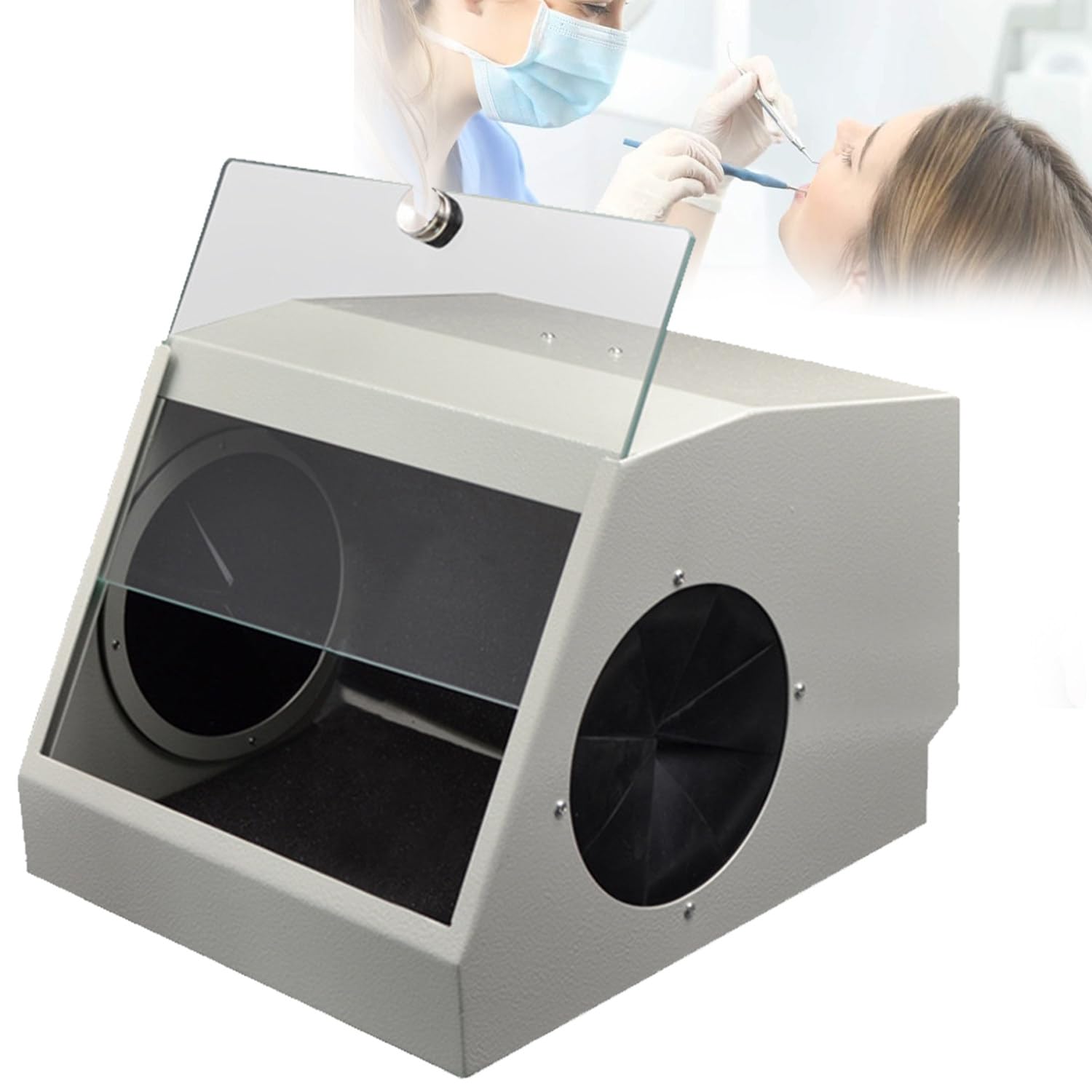 Qiang Aspiration De Poussière De Polissage Dentaire,Boîte Anti-Poussière pour Dépoussiéreur Dentaire,éclairage LED Cache Anti-Poussière à Double Ventilation,pour Laboratoire Dentaire