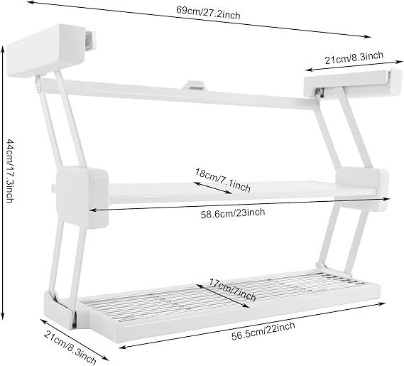 Pull Down Cabinet Shelf, 2 Tier Kitchen Pull-Down Spice Rack, Dish and Spice Rack Storage System, Folding Storage Rack Organizer for Kitchen Cabinets (White)