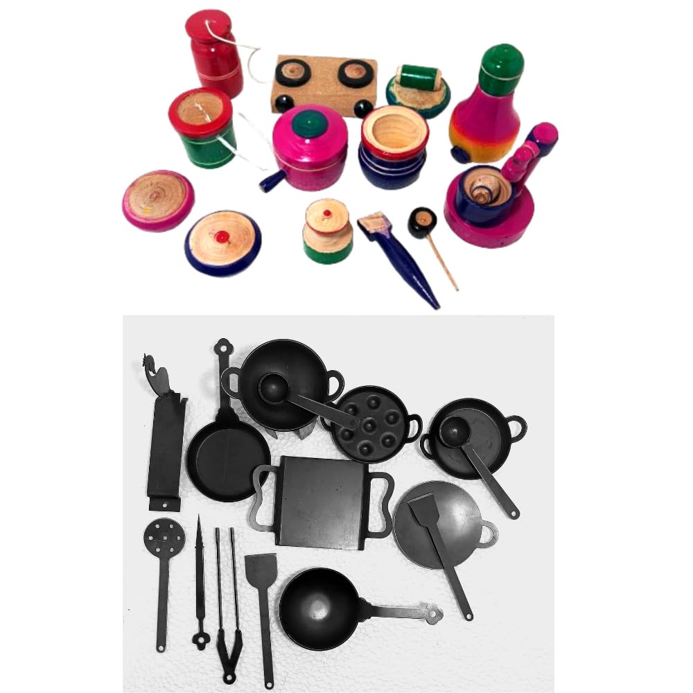 Mini Wooden Kitchen Playset/Black Iron Miniature Kitchen Set for Kids Real Cooking Iron Miniature Set (B0DCVXR67L) Amazon Price History, Amazon Price Tracker