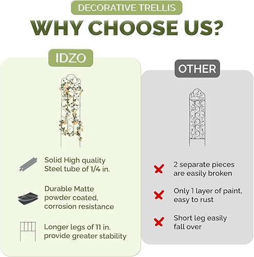 Miniatura 5 de Idzo Enrejado decorativo de metal para plantas trepadoras al aire libre, enrejado de jardín con recubrimiento de polvo anticorrosión, picos largos