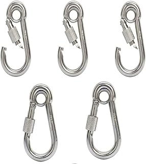 MH GLOBAL Spring Snap Hook w/Eyelet & Screw 250 LB Cap 5 PC 1/4 Inch Marine Stainless Steel