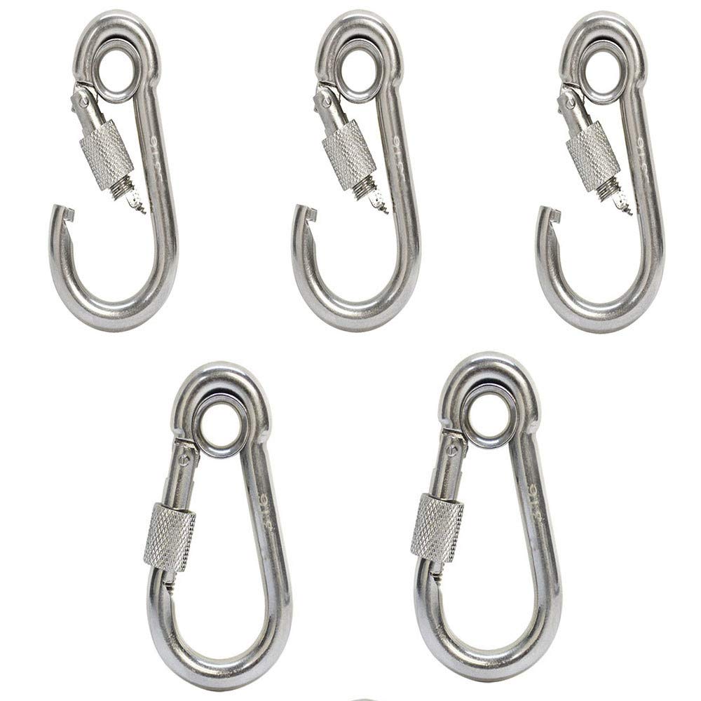 MH GLOBAL Spring Snap Hook w/Eyelet & Screw 400 LB Cap 5 PC 1/4 Inch Marine Stainless Steel