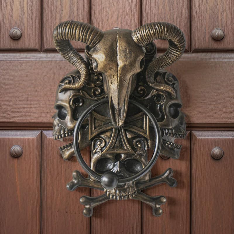 Pacific Giftware 8" Tall Ram Skull Door Knocker Gothic Bronze Design with Corssbones and Skulls Antique Bronze Finish