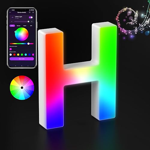 Miniatura 9 de nencoo Letras de luces LED de marquesina con control de aplicación, letras iluminadas, sincronización de música, luz nocturna que cambia de color,