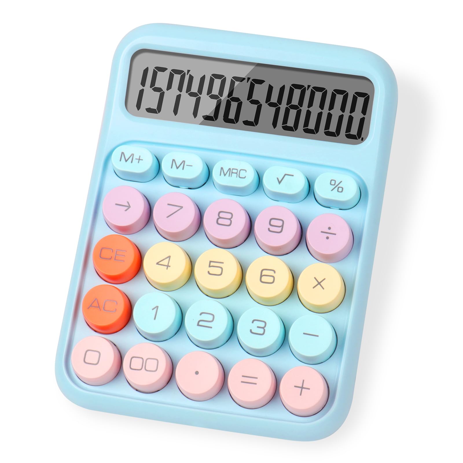 lohey Calculator, 12 Digit Cute Desk Calculator with LCD Display and Big Round Buttons, Kids Calculators Large for Office Home School Business (Blue)