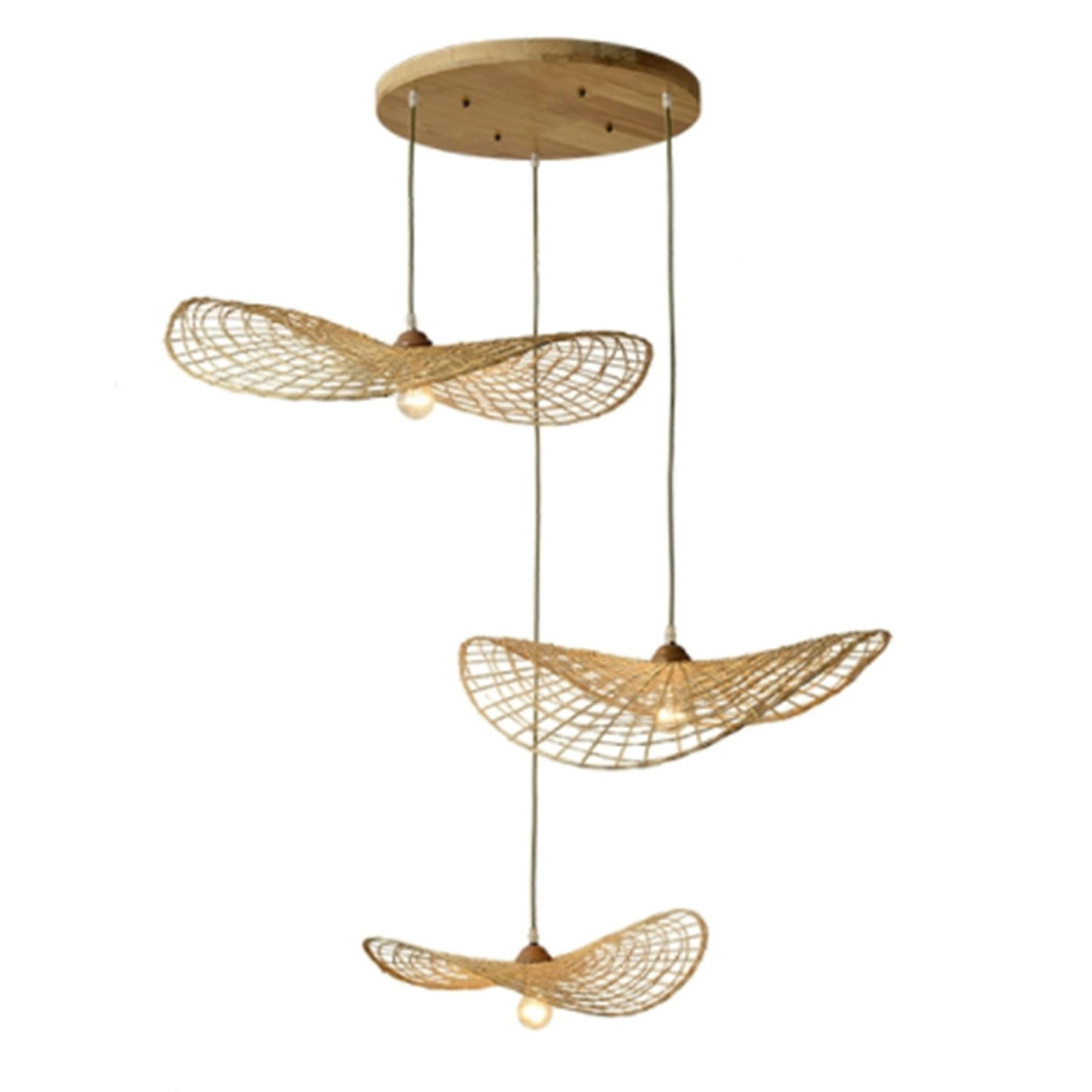 CWVYKNP 3 Ways Wabi-Sabi Home Pendant Light Fixture E26 Farmhouse Rattan Hanging Ceiling Lighting Fixture for Dining Room Large Wicker Hanging Light for Hotel Lobby Living Room