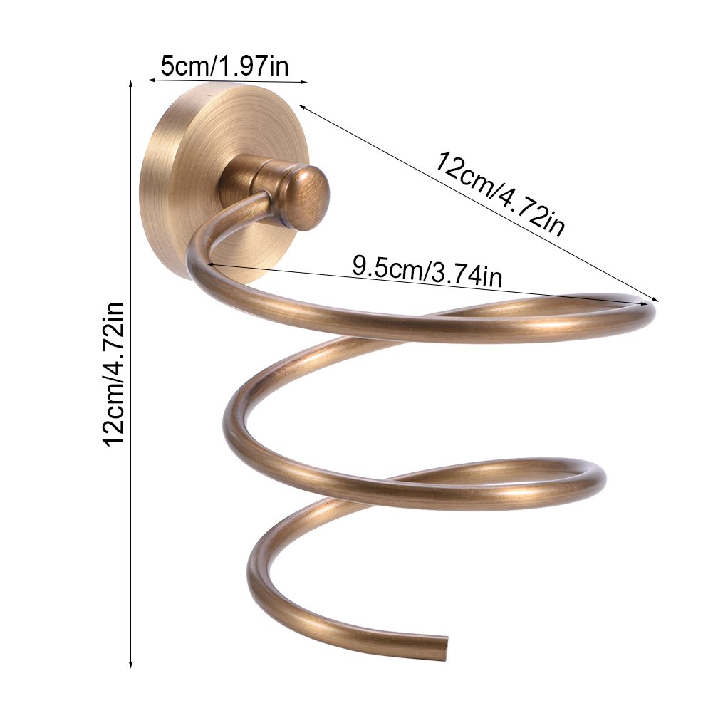 Glomora Hair Dryer Holder, Antique Wall Mount Solid Brass Hair Dryer Holder, Space-Saving, Rust-Resistant, Elegant Design for Bathroom, Bedroom, Hotels & Spas