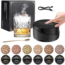 Kit de defumador de uísque, kit de defumador de coquetel elétrico com 6 sabores, lascas de madeira, recarregável, sem necessidade de butano, presentes de aniversário e Natal para homens, pai, marido