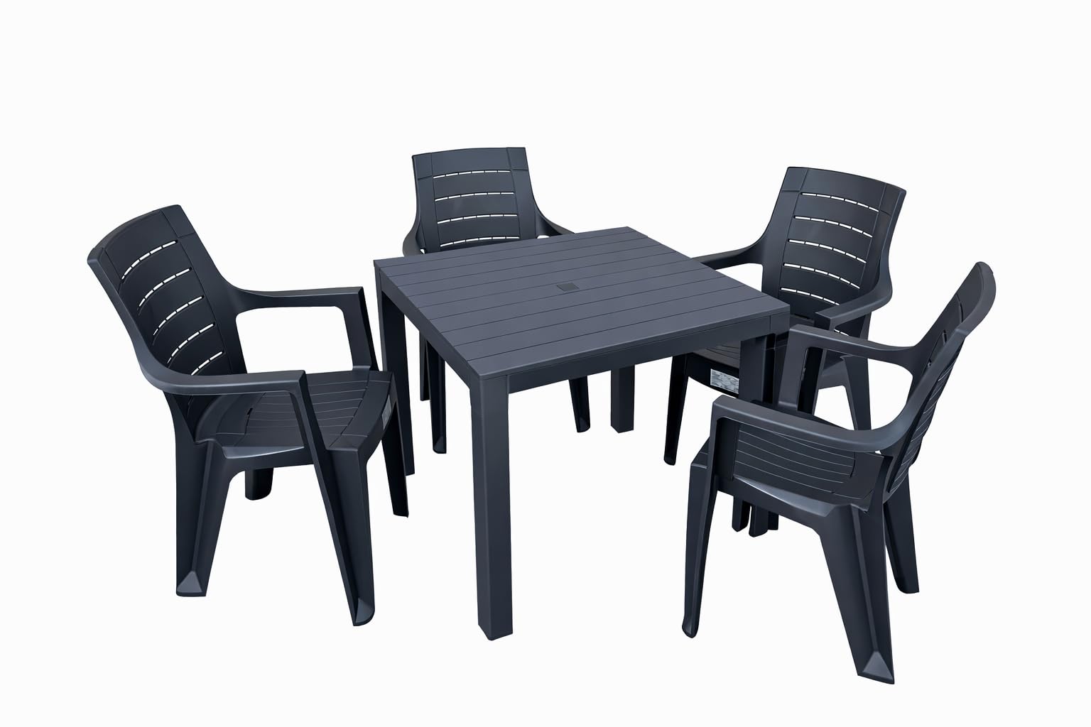 Set Tavolo da Giardino 80x80 cm con 4 Sedie – Tavolo Quadrato da Esterno in Resina – Colore Antracite