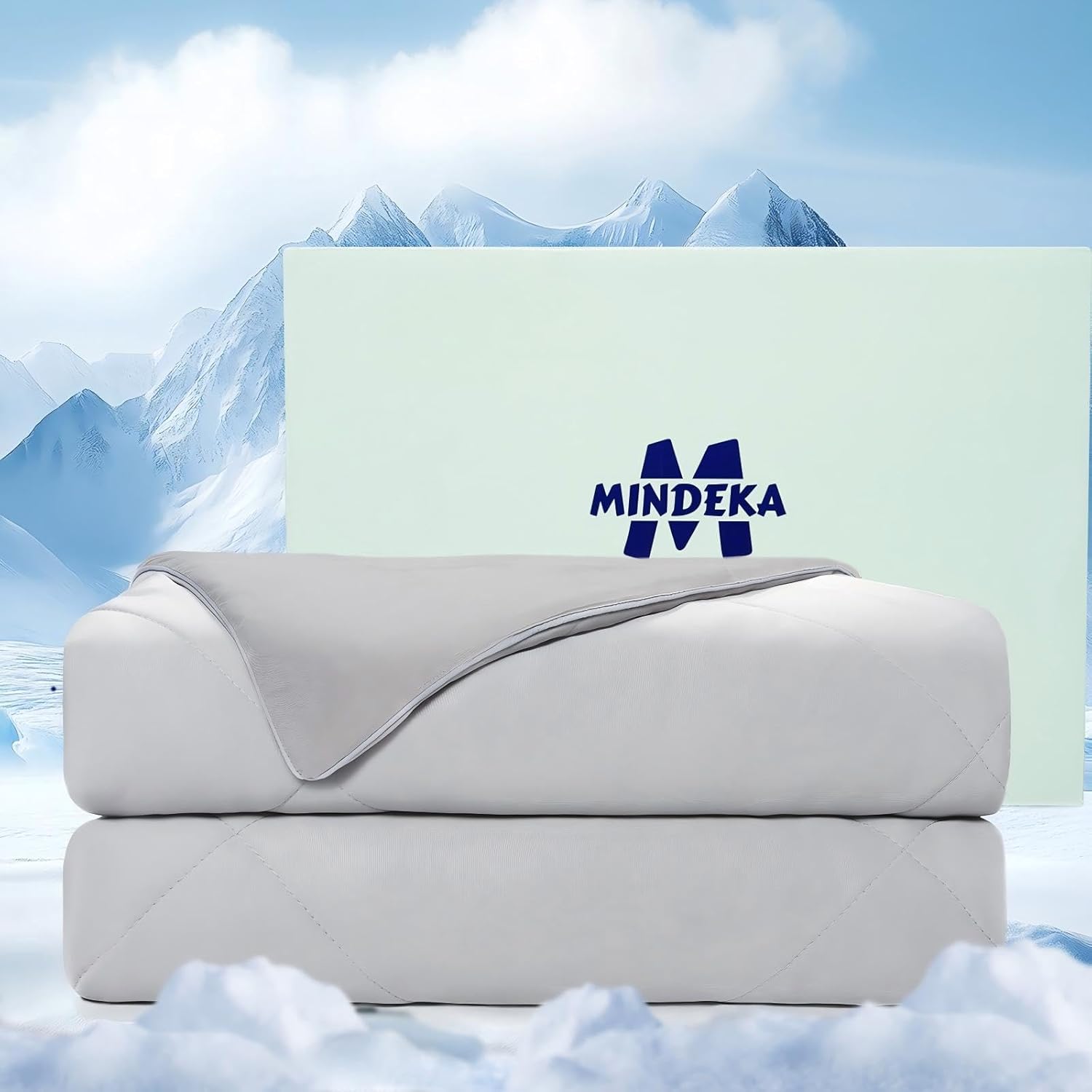 Cooling Comforter Queen Size, 2PCS Reversible Cooling Blanket for Hot Sleepers and Night Sweats, Cool Blanket with Mattress Pad for Summer, Breathable & Lightweight Comforter for All Season (90″x90″)