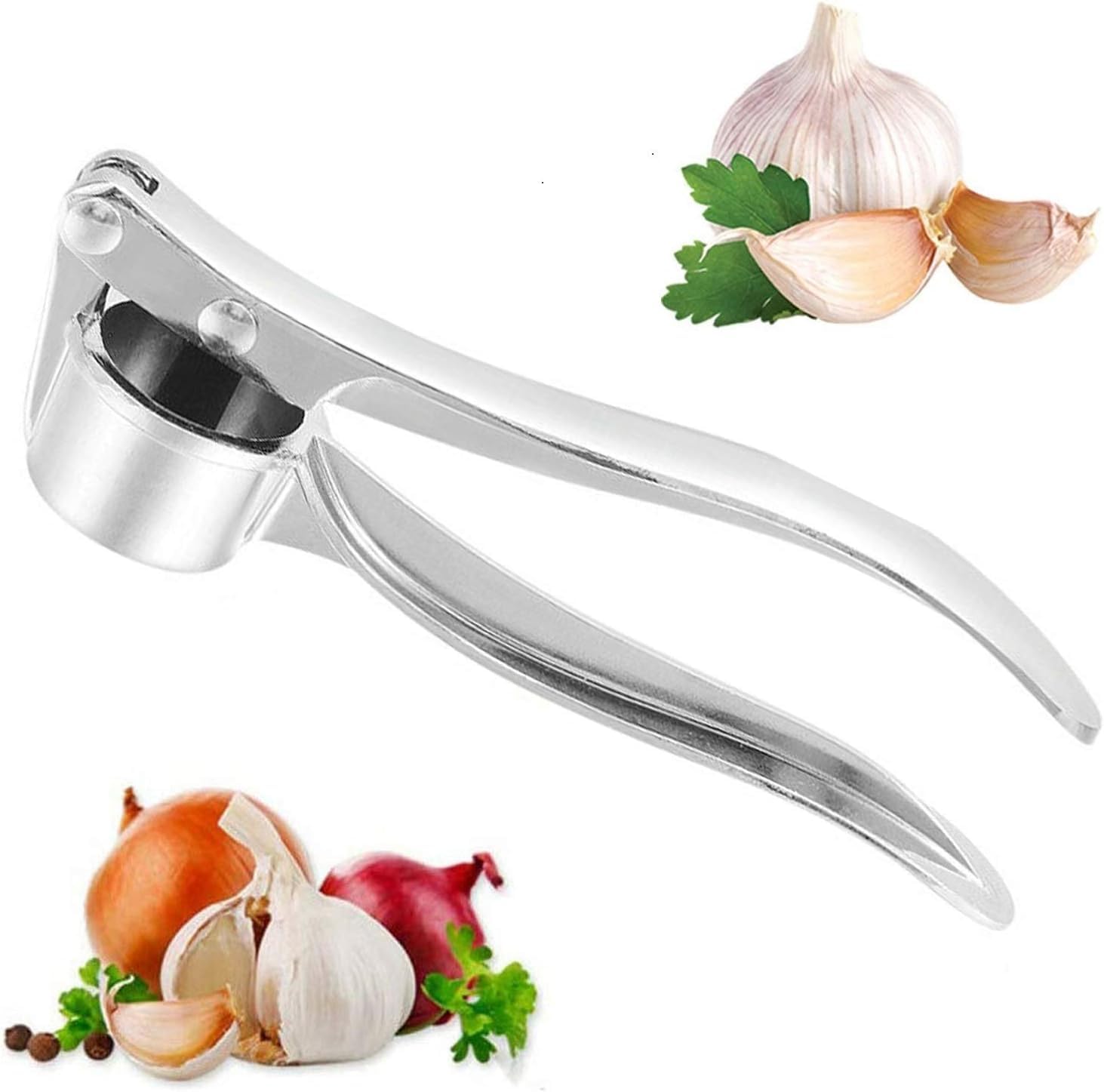 Garlic Crusher Garlic Press Garlic Mincer Ginger - Chopper Peeler Professional Kitchen Stainless Steel Garlic Crusher, Grinder & Rocker Dishwasher Cutter Good Grip Best Food Helper