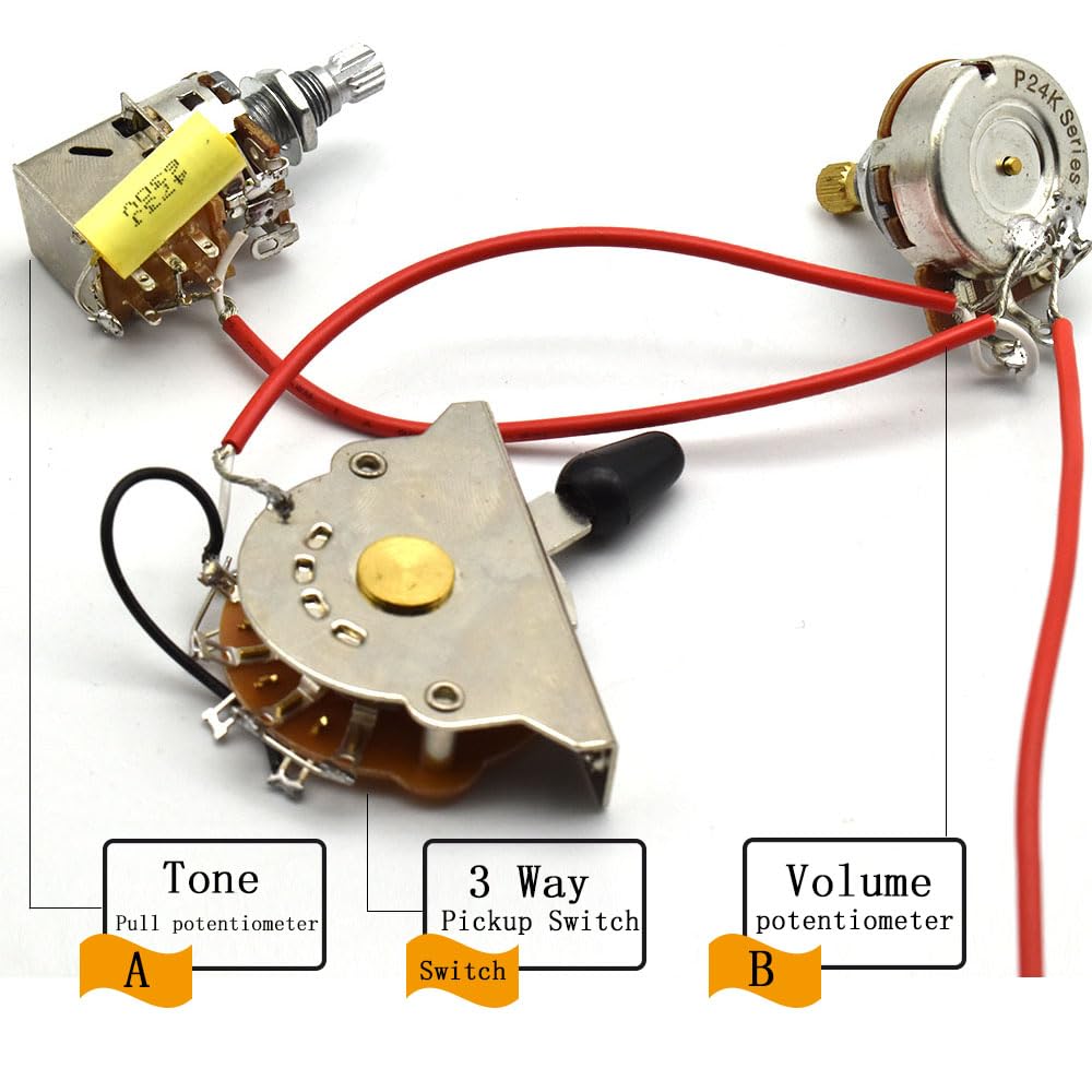 Loaded Pre-wired Electric Guitar Wiring Harness Prewired Kit A500K Pull Potentiometer 500K Brass Pots 3-Way Switch for Gibson LesPaul Strat Guitar