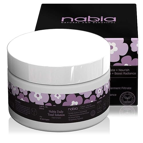 Nabia Crema facial hidratante con cica, vitamina B3, ácido hialurónico, saccharomyces y aroma de lavanda natural, blanco, 1.69 fl oz