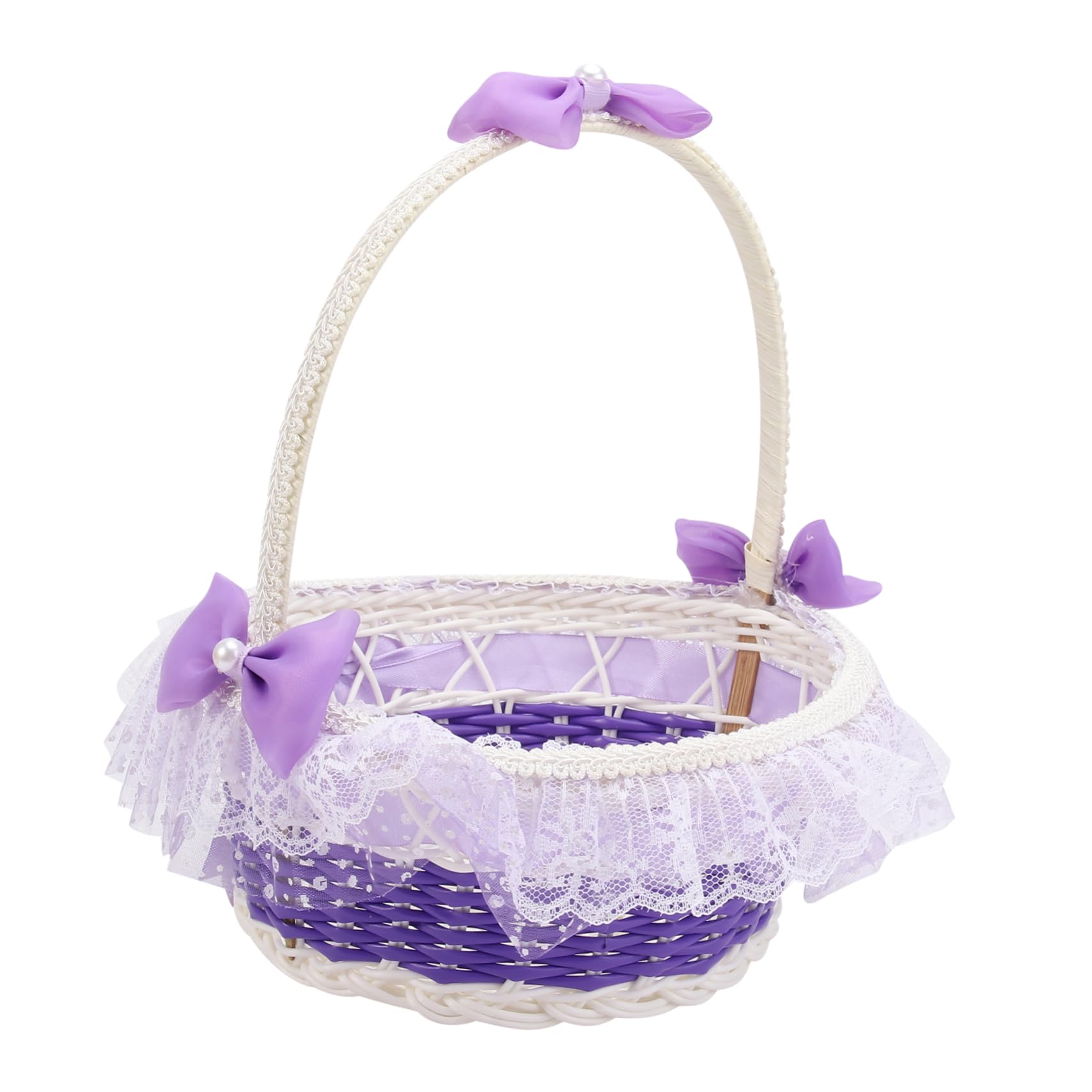 GALPADA 1pc Girl Petal Basket Makeup Display Basket Flowers Basket Lace Bowknot Baskets Handle Purple Candy Wedding Delicate Basket Toddler Snack Basket Portable Plastic