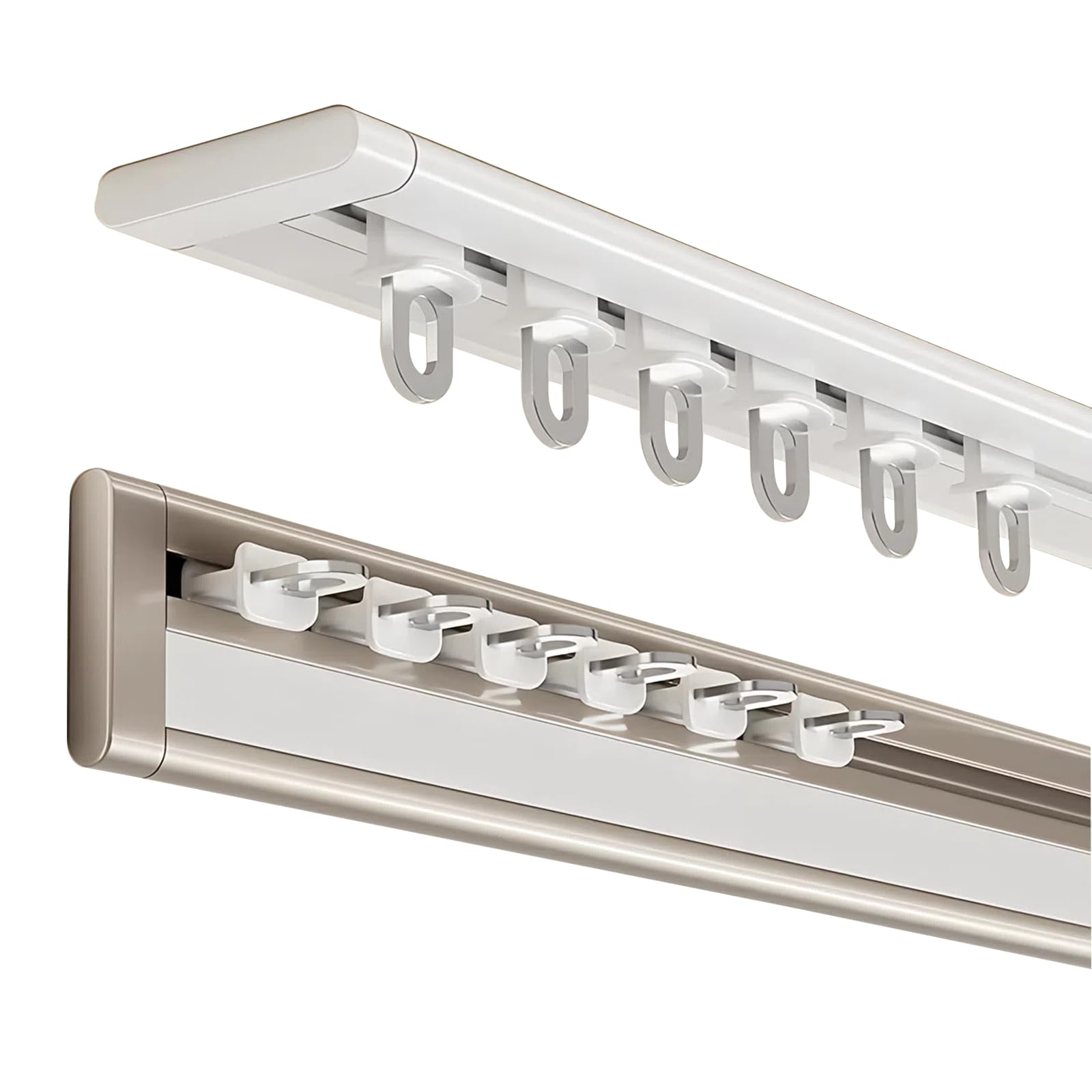 Self-Adhesive Ultra-Thin Curtain Track, Aluminum Ceiling Curtain Rail – Silent Sliding Rail for Living Room, Bedroom, Room Divider. No-Drill Adhesive Mounting (White, 150 CM)