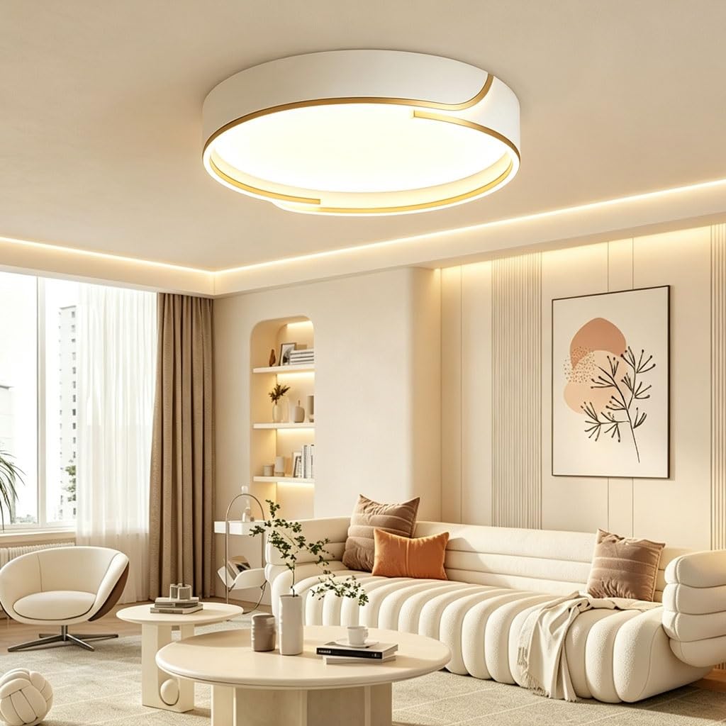 Nowoczesny LED Plafon 50 Cm Bezstopniowe Ściemnianie 3000K–6000K Temp Barwowa Lampa Sufitowa Salonowa Oprawa Sufitowa Skandynawska Do Jadalni Gabinetu Przedpokoju Pokoju Dziecięcego(Round)