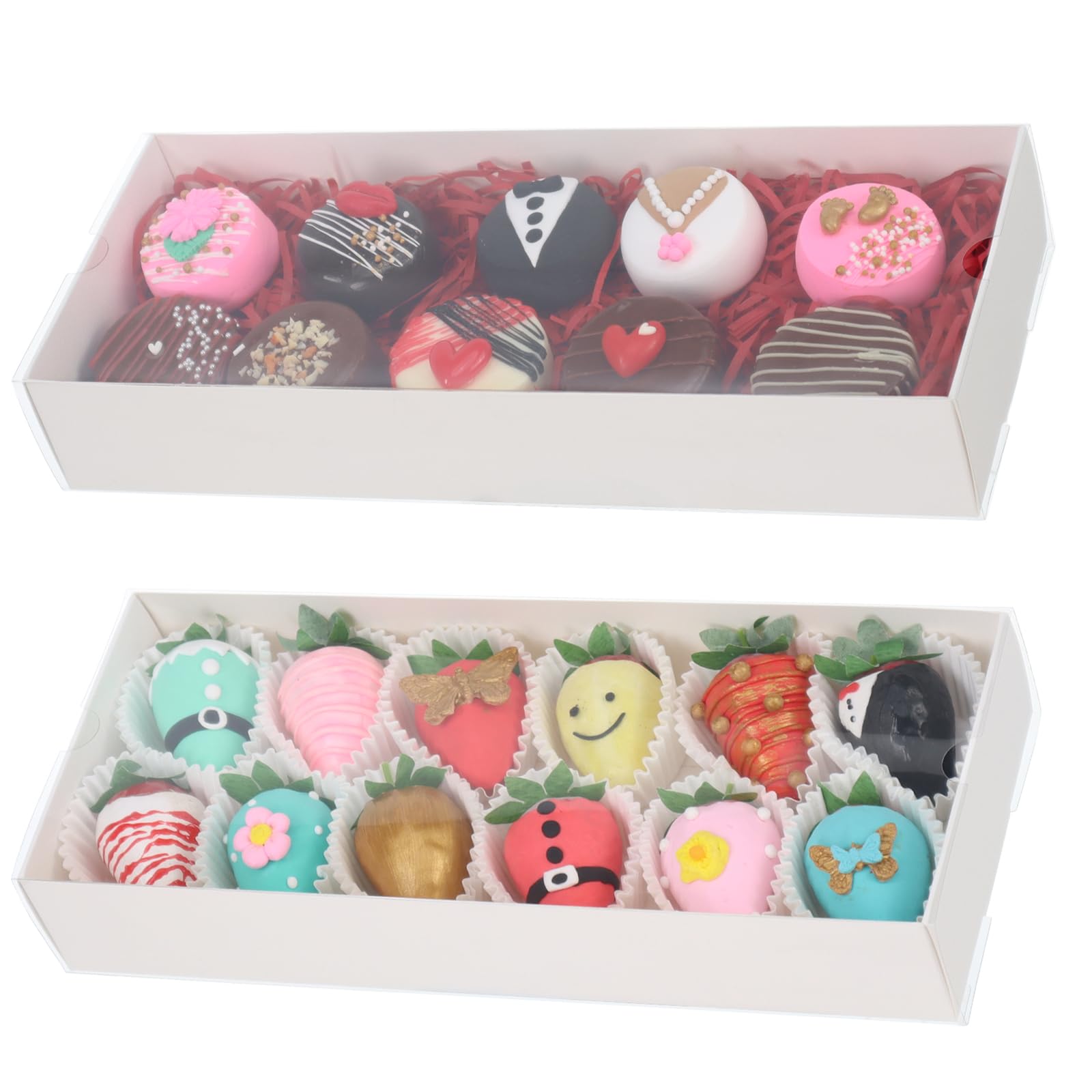 TEMLQPACK 50Pack 12x 4.8 x 2 Inches Clear Chocolate Covered Strawberries Boxes for 12 Charcuterie Boxes Cookies Boxes Bakery Boxes with Window Macaron