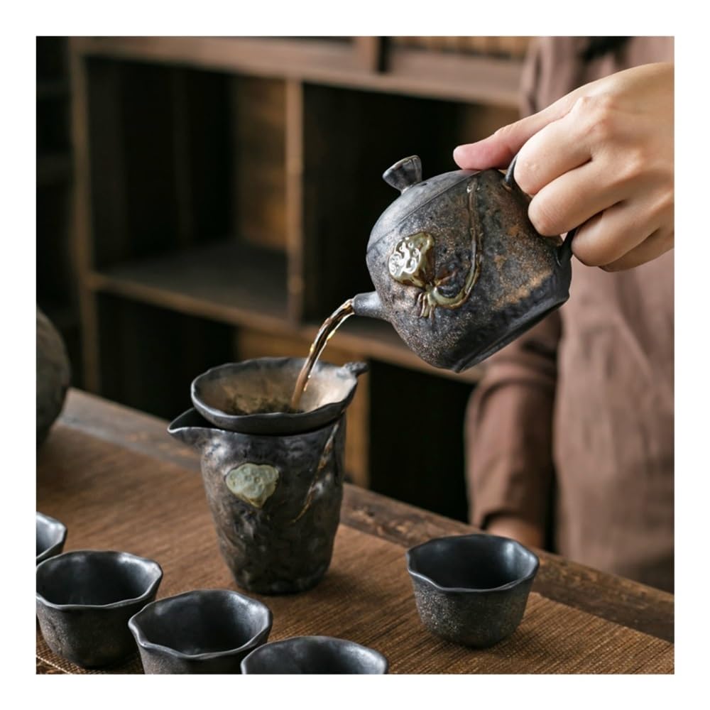 Teteras, Tetera china de cerámica tosca hecha a mano - Juego de té de cerámica individual con filtro incorporado, Hervidor