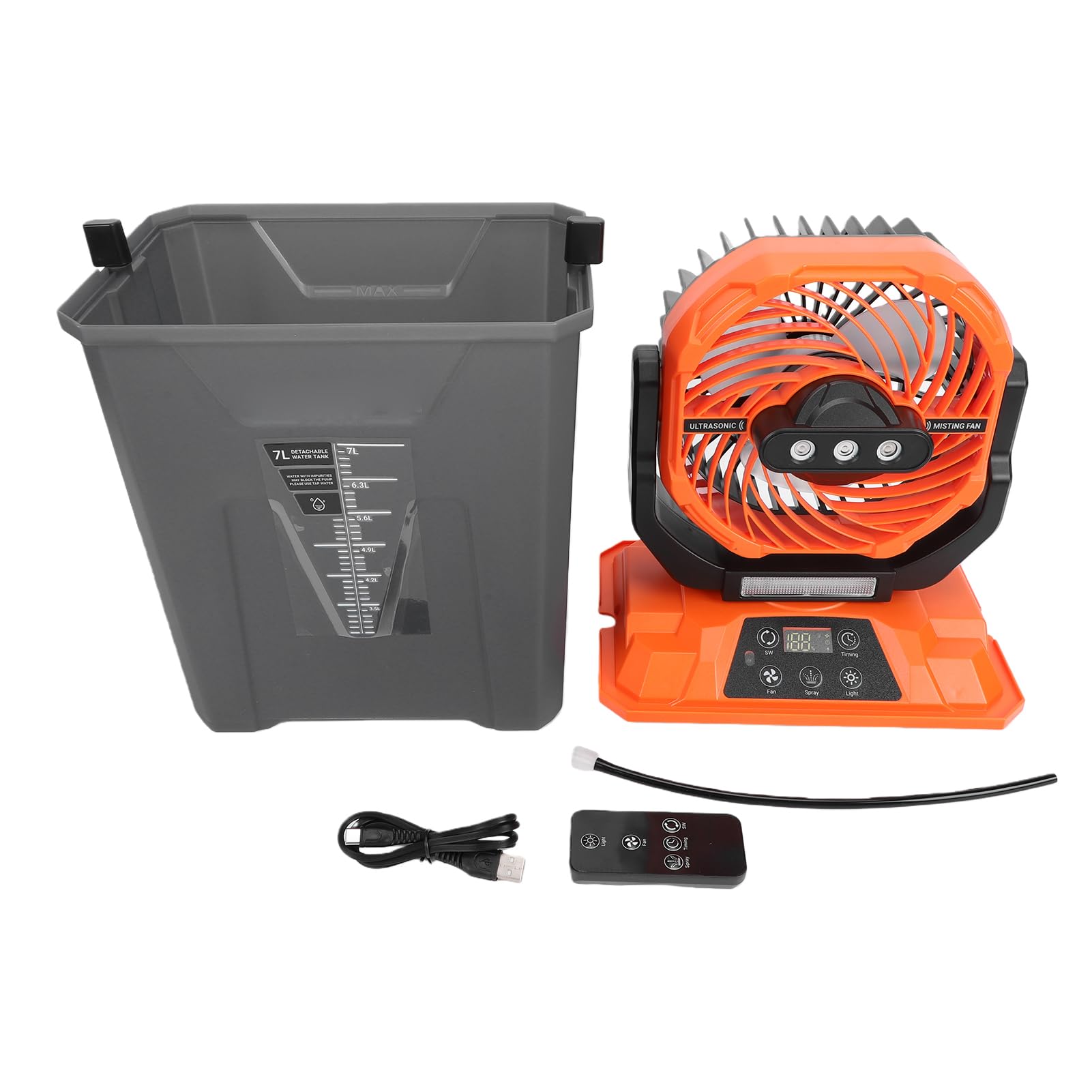 Ventilateur Brumisateur Portable, Ventilateur Oscillant Rechargeable 20000 MAh, 5 Vitesses, 4 Niveaux de Brumisation, Réservoir D Eau 7 L for Extérieur et Camping (ORANGE)