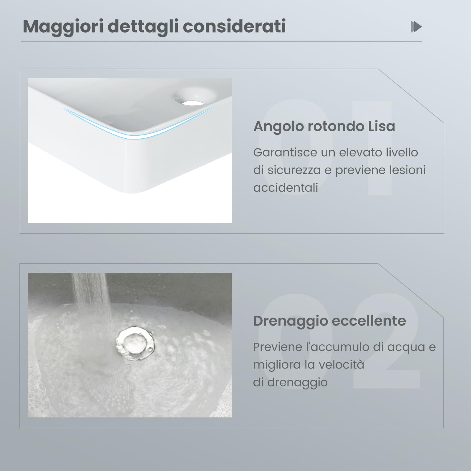 GYMAX 60 x 35 x 11 cm Lavabo in Ceramica Rettangolare con Scarico a Pressione, Lavello d'Appoggio Bianco con Superficie Liscia per una Pulizia Facile, Stile Moderno, Ideale per Casa, Ristorante, Hotel