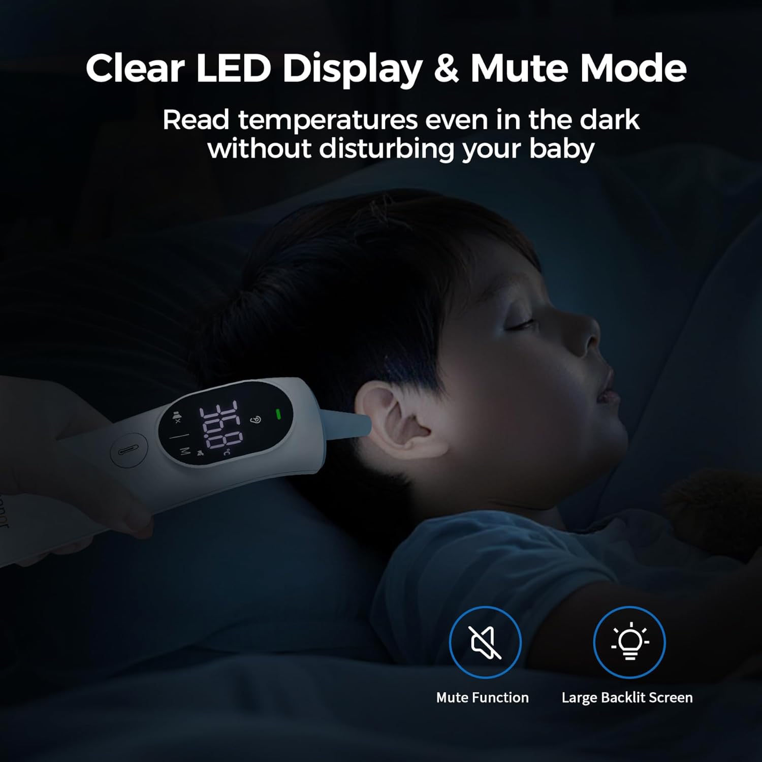 Thermometer Forehead and Ear Thermometer, Digital Infrared Thermometer, Baby Thermometer, Accurate,1s Measure, 40 Set Memory, Mute Mode, LED Screen, for Adults, Kids with Storage Bag - Image 3