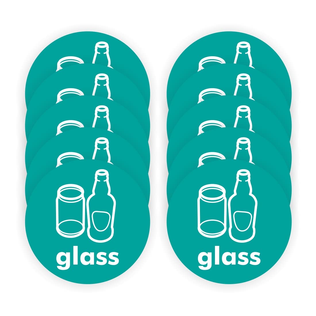 Glass Recycling Bin Stickers, 100mm Diameter, Self-Adhesive Vinyl Signs, Pack of (10)
