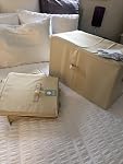 56 x 32 x 33 cm, Large Stackable Closet Storage Clothes Boxes with Lid, Collapsible Wardrobe Storage Bins for Queen/King Size Blankets, Duvets Heavy Bedding, Label Pocket & 3-side Zip Cover, Beige | 56x32x33cm wardrobe storage, Sturdy fabric with boa