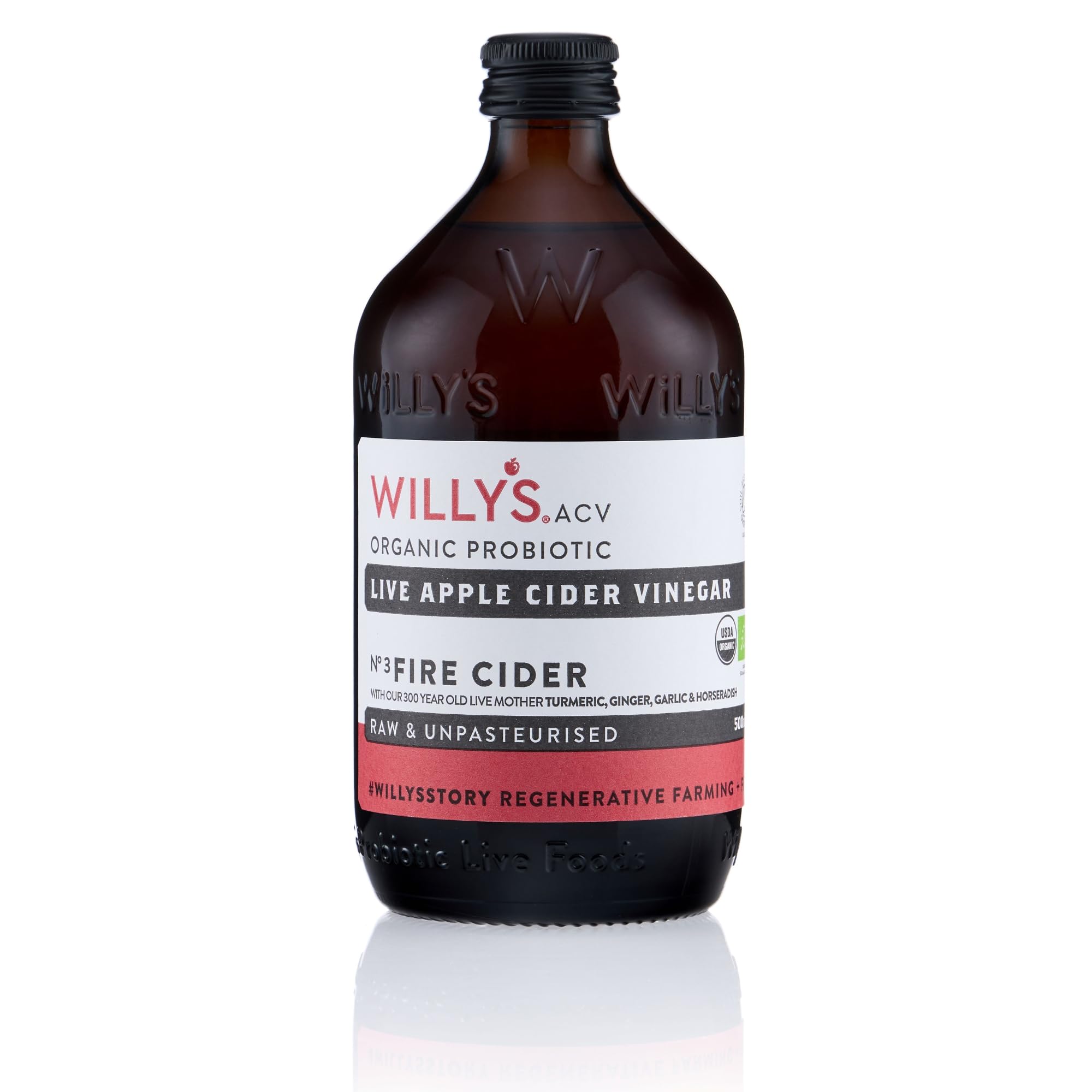 WILLY’S Fire Cider 500ml – Organic Apple Cider Vinegar Tonic with Live Mother – Ginger, Turmeric, Garlic, Honey – Fiery Daily Shot for Immunity, Digestion & Natural Wellness. Vegan. UK Made