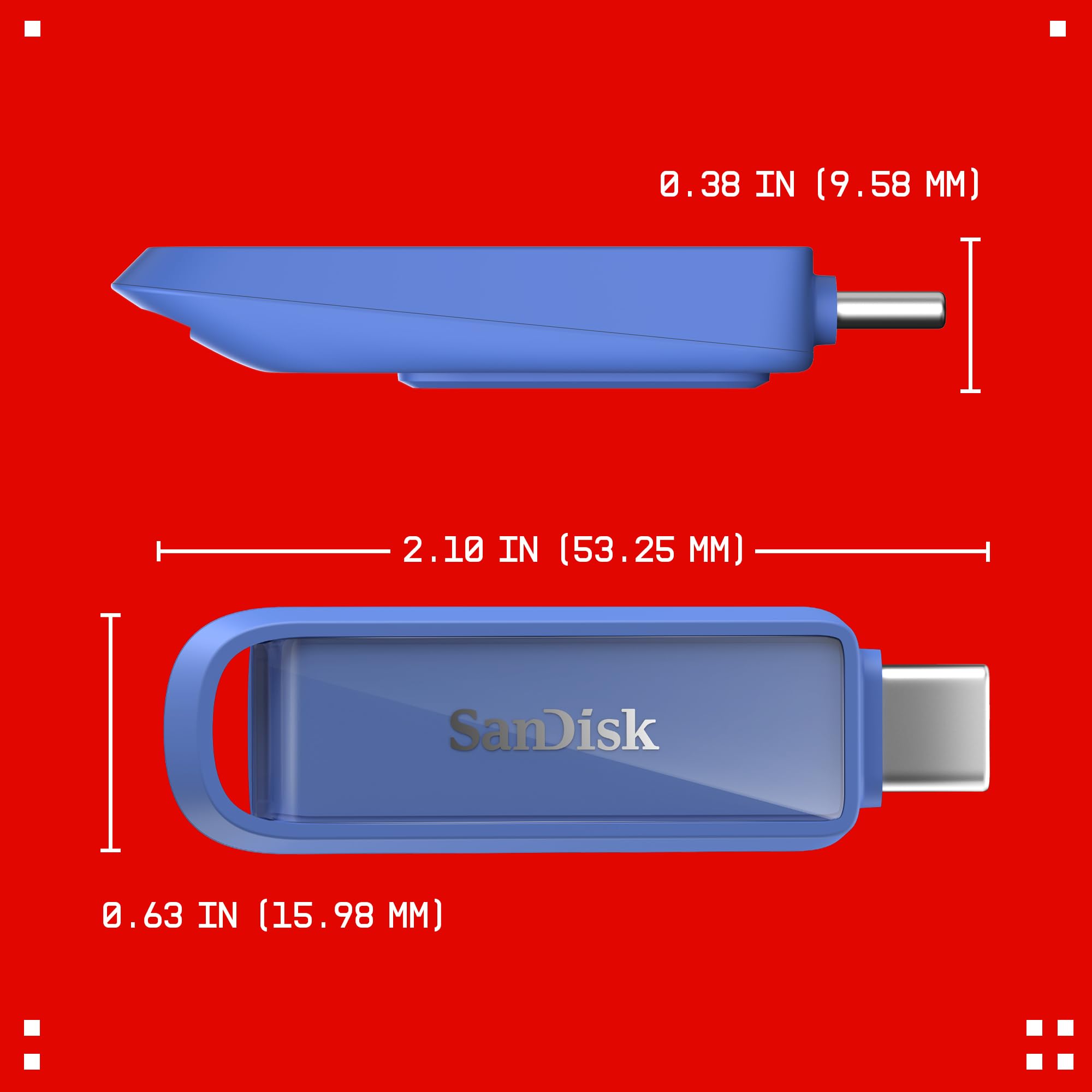 SANDISK Unità per telefono con USB Type-C 1 TB (per smartphone, tablet e computer, velocità fino a 150 MB/s, backup automatic, recupero dati) - Maritime Blue