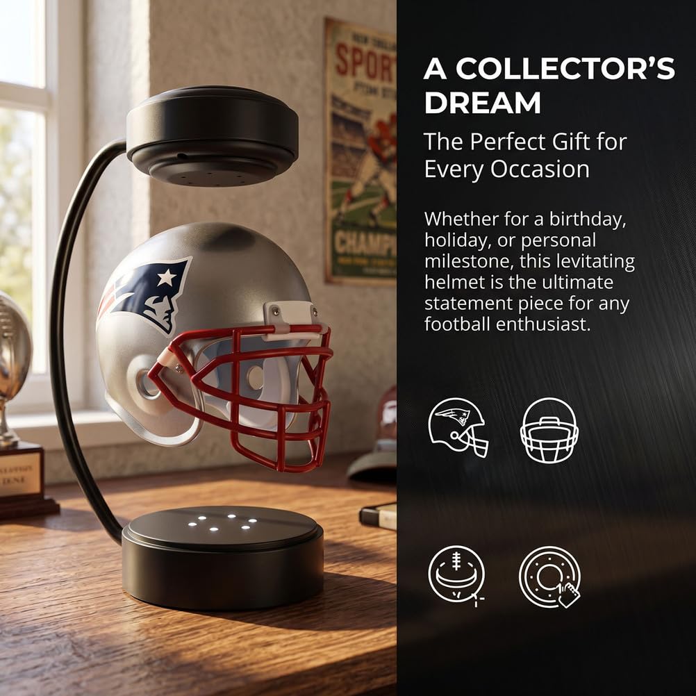Casco da Football Americano Fluttuante Mini Rotante | Levitazione, Collezionabile Sportivo da Scrivania, Regalo per Tifosi, Regalo per Amici e Alumni, Regalo per Compleanno