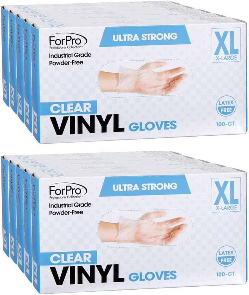 ForPro Disposable Vinyl Gloves, Industrial Grade, Powder & Latex Free, Non-Sterile, Food Safe, 2.75 Mil Palm, 3.9 Mil Fingers