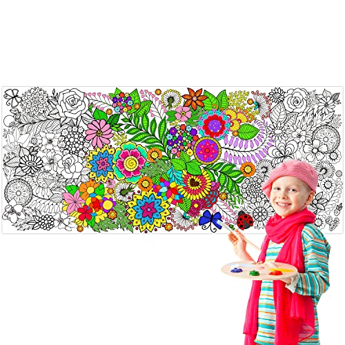 Dvbonike Jumbo Mandala Coloring Poster Giant Flower DIY Drawing Paper Art Blank Banner 55.1 x 23.6 Inch Color-in Table Cover Wall Decoration School Group Activities for Kids Arts Craft Party Suppiles