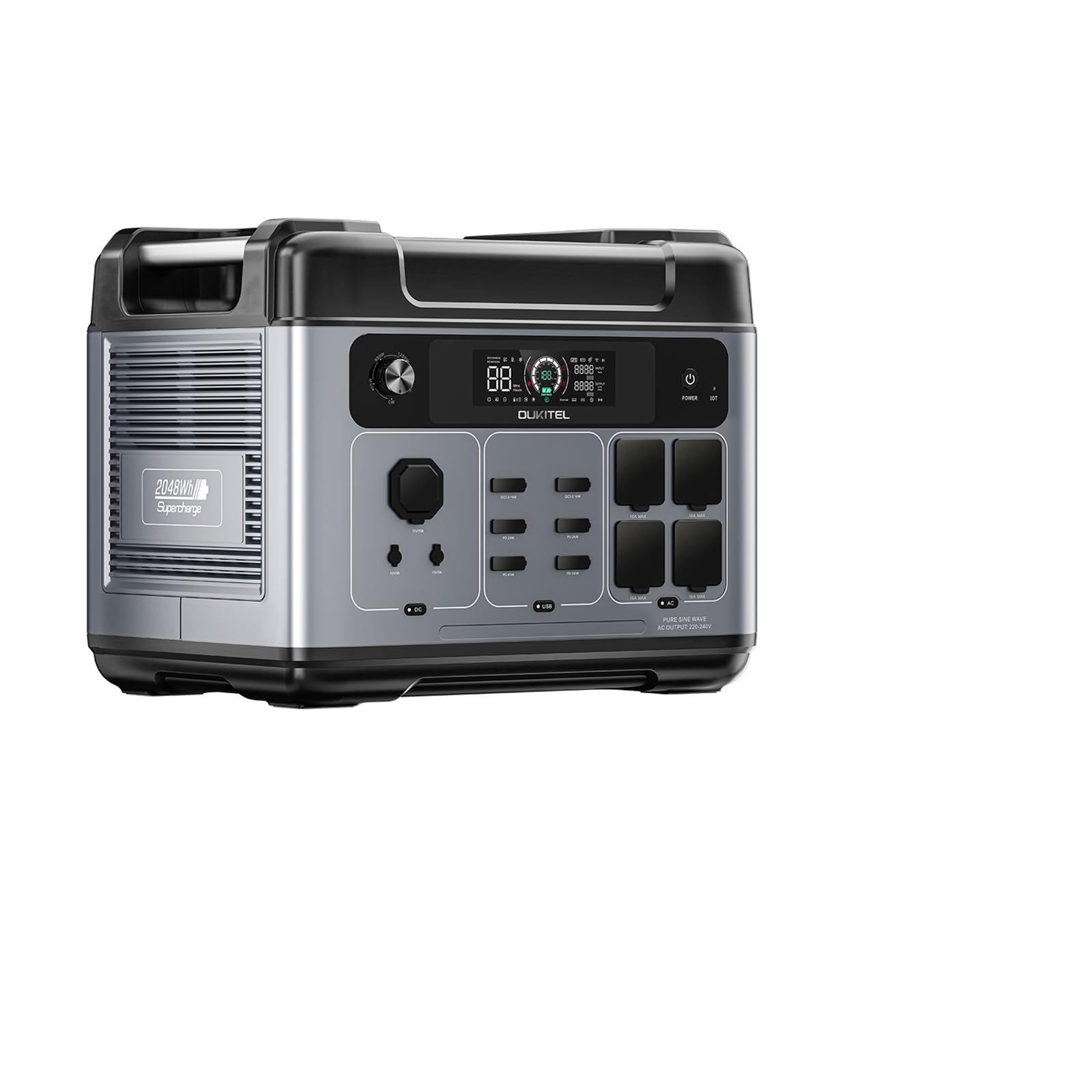 OUKITEL P2001 Plus Centrale Elettrica Portatile 2048Wh, Generatore Solare Batteria LiFePO4, 4 prese AC da 2400 W (4800 W Pic), Ricarica Rapida da 0 a 80% in 1 H per Casa Campeggio Emergenza, APP