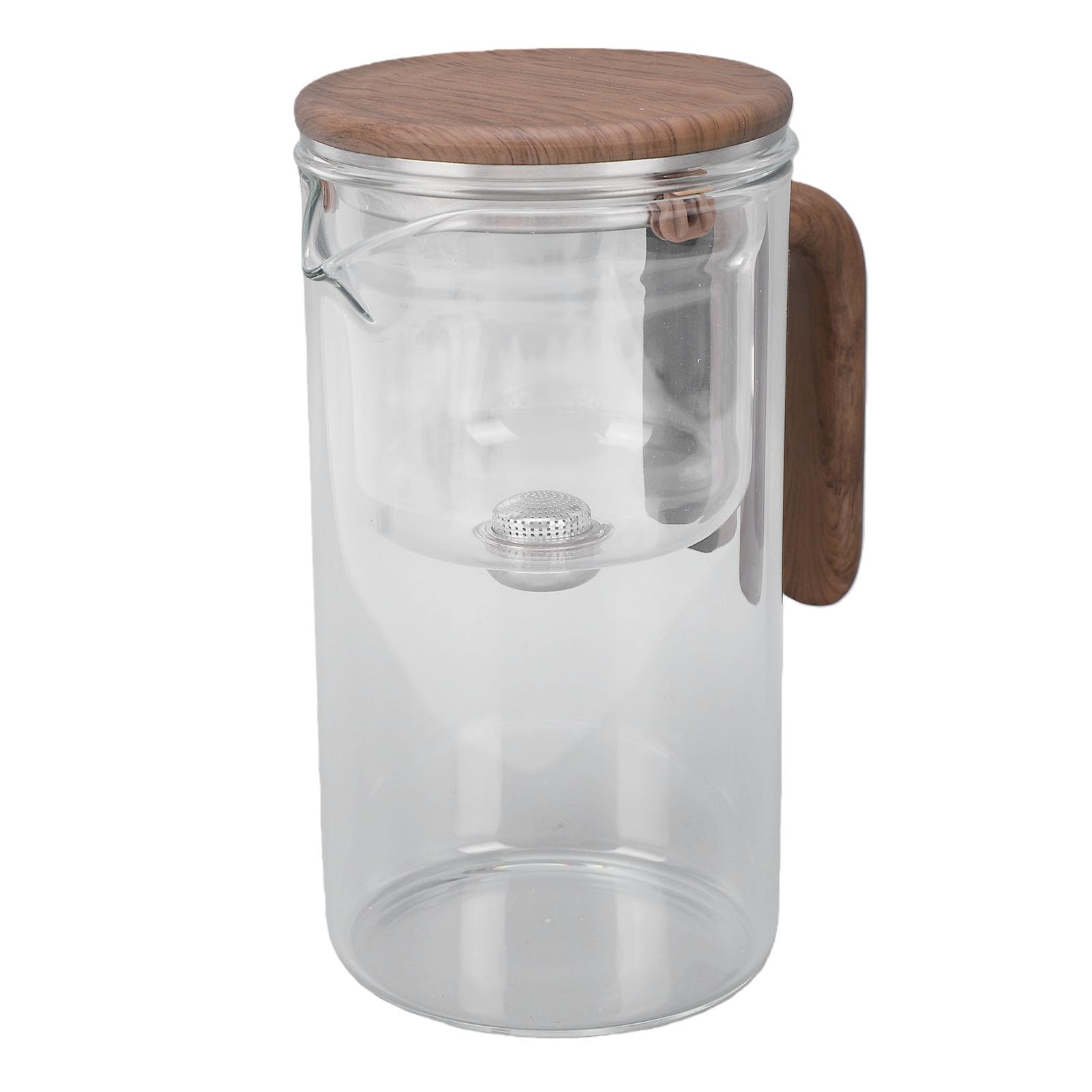 Brrnoo Teiera per Separazione Dell'acqua Teiera in Vetro Macchina per il tè Press Control Trasparente Grande capacità [segnaposto] Manico in Legno Design Ergonomico con Parti Staccabili (FY720D)