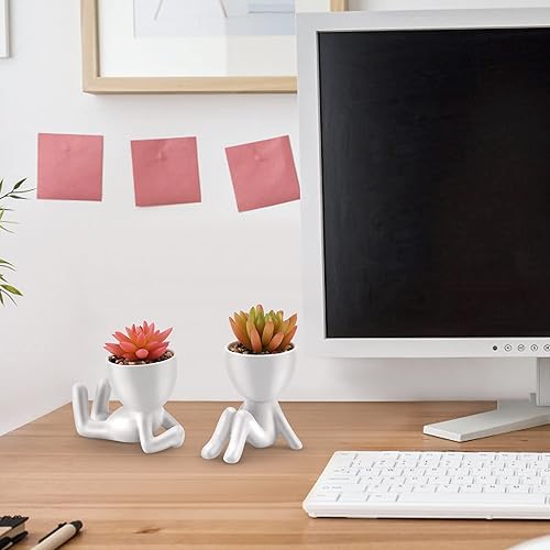 Miniatura 4 de Suculentas falsas, mini plantas suculentas artificiales en blanco, macetas de cerámica modernas con forma humana, lindas suculentas rosas para